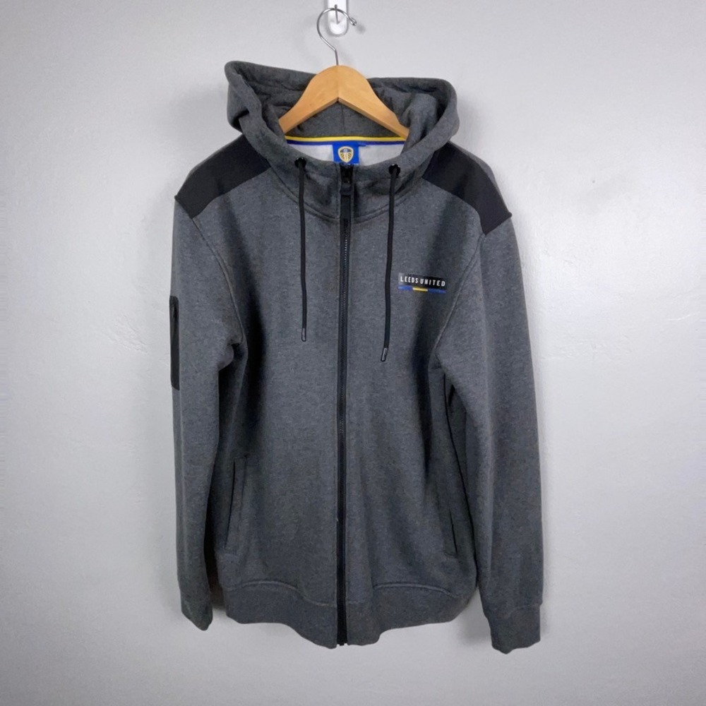 Leeds United Hoodie Men Large Gray Full Zip Soccer Official Merchandise LUFC